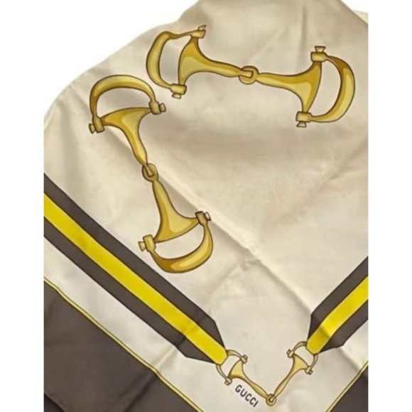 Vintage Gucci Brown and Gold Equestrian Print 35" Square 100 % Silk Scarf - Picture 7 of 8
